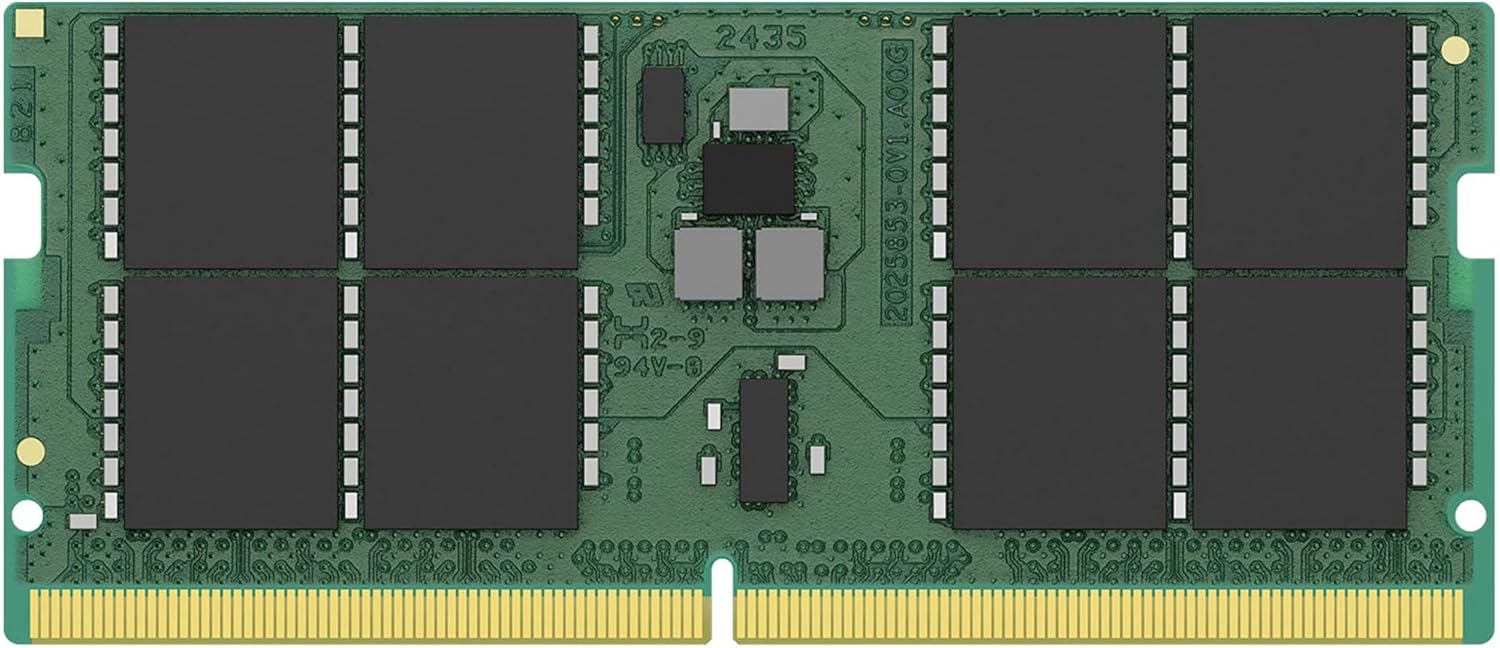 Computer memory module with black chips on a green background