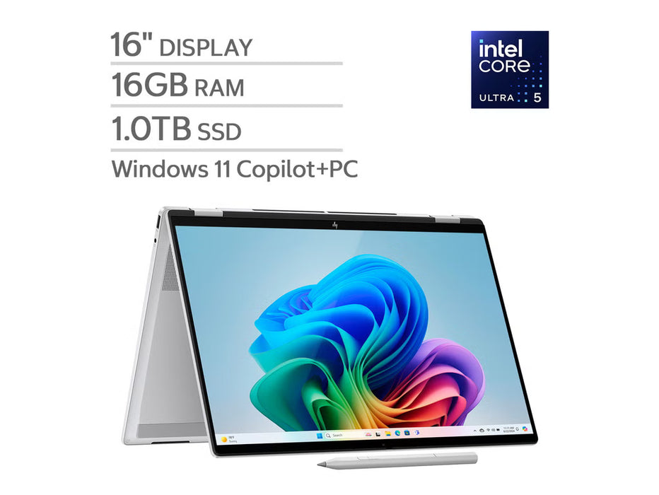 HP OmniBook 7 Flip 16 16-AU0055CL 2-in-1 Copilot+ PC Laptop, Ultra 5-226V, Intel Arc 130V, 16 Inch FHD Touchscreen, Windows 11, Silver | D5LM0UA
