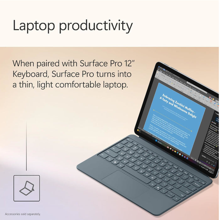 Microsoft Surface Pro 12th Edition Copilot+ PC Edition, Snapdragon X Plus CPU, 16GB, 512GB, 12 Inch Touchscreen, Windows 11 Home, Ocean Blue| EP2-27776