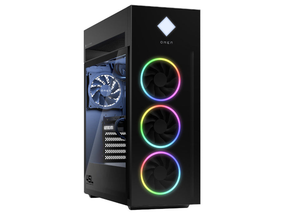 HP OMEN 45L Gaming Desktop GT22-3000t, Intel Ultra 9-285K, 32GB Fury DDR5, 1TB NVMe SSD NVIDIA GeForce RTX 5070Ti 16GB, Front Bezel Black Glass with RGB liquid cooler, Win 11, KB & Mouse, Black | A4ND8AV-2