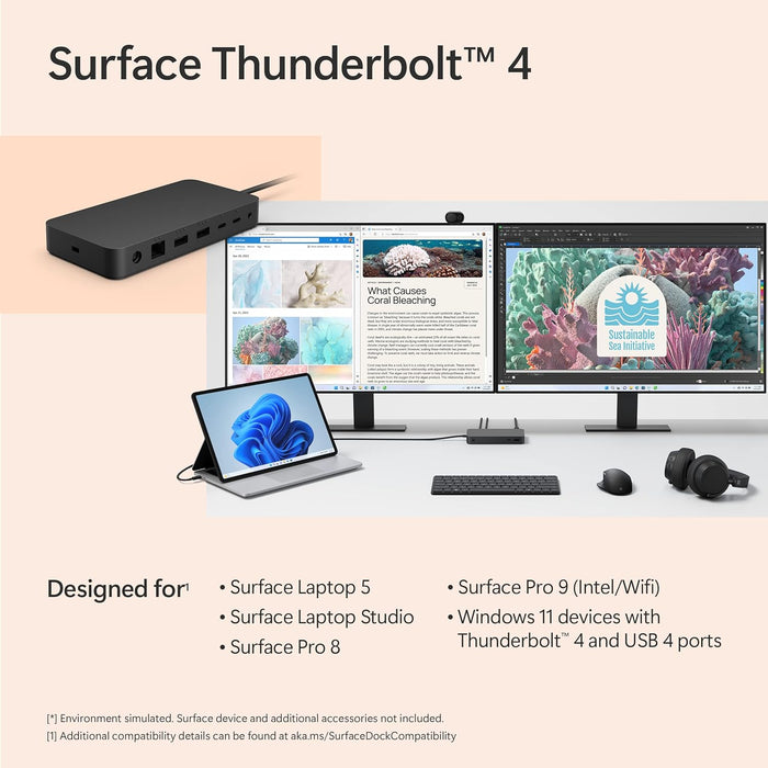 Microsoft Surface Thunderbolt 4 Dock - High-Speed Docking Station with Dual 4K Monitor Support | T8H-00016