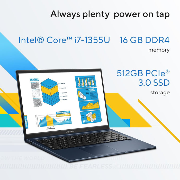 ASUS Vivobook X1504VA Laptop, Intel Core i7-1355U, 16GB, 512GB SSD, 15.6 inch FHD, Iris Xe Graphics, Win 11, Cool Silver | X1504VA-BQ715W - No Box