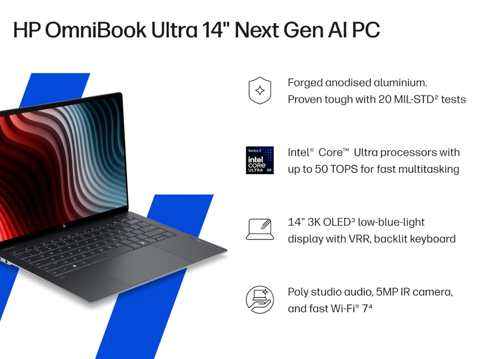 HP OmniBook Ultra Next Gen AI 14 Inch Laptop, Ultra 7-356H, 32GB, 14 Inch 3K OLED Multitouch, Windows 11, Silk Sand Color | C2NM8AV-1