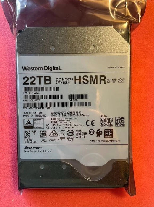 Western Digital 22TB DC HC675 SATA 6GBPS HSMR - WXH722422ALE601 | 0F48261