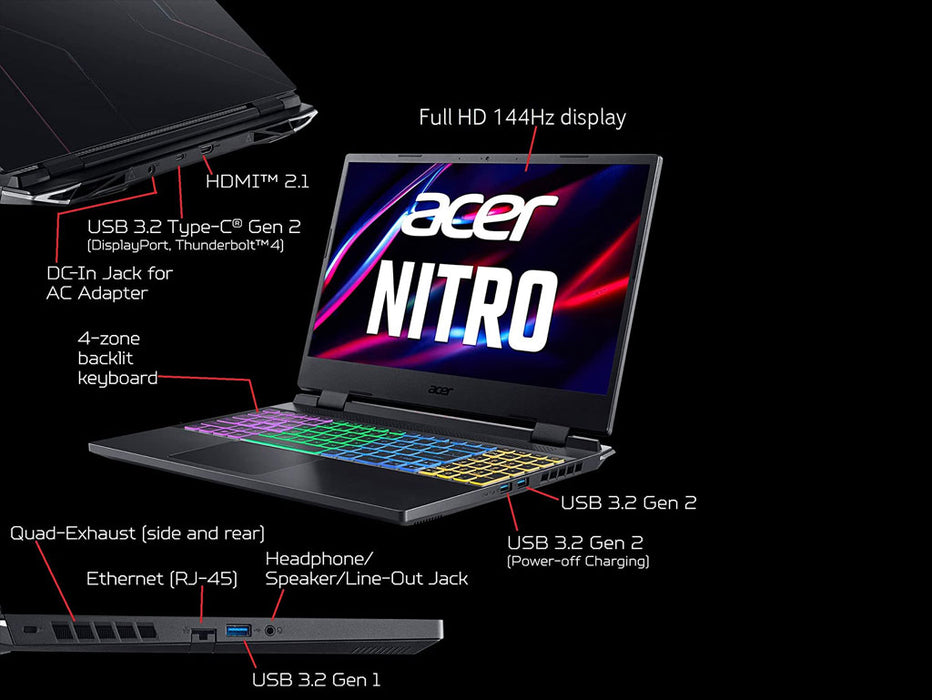 Acer Nitro 5 Gaming Laptop, Intel 12th Gen 14-Core i9-12900H, 16GB 512GB SSD, 15.6 Inch FHD 165Hz, RTX 3060 6GB, Windows 11, Black | AN515-58-93JE