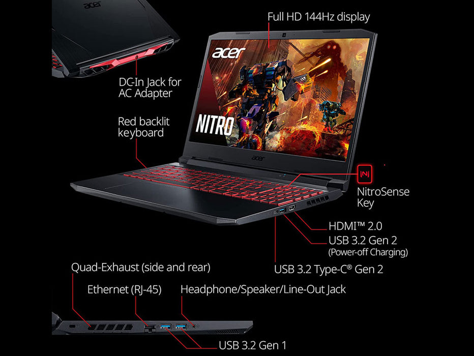 Acer Nitro 5 Gaming Laptop, Intel 8-Core i7-11800H, 16GB 512GB SSD, 15.6 Inch FHD, RTX 3050 4GB, Windows 11 , Black | NH.QENSA.006